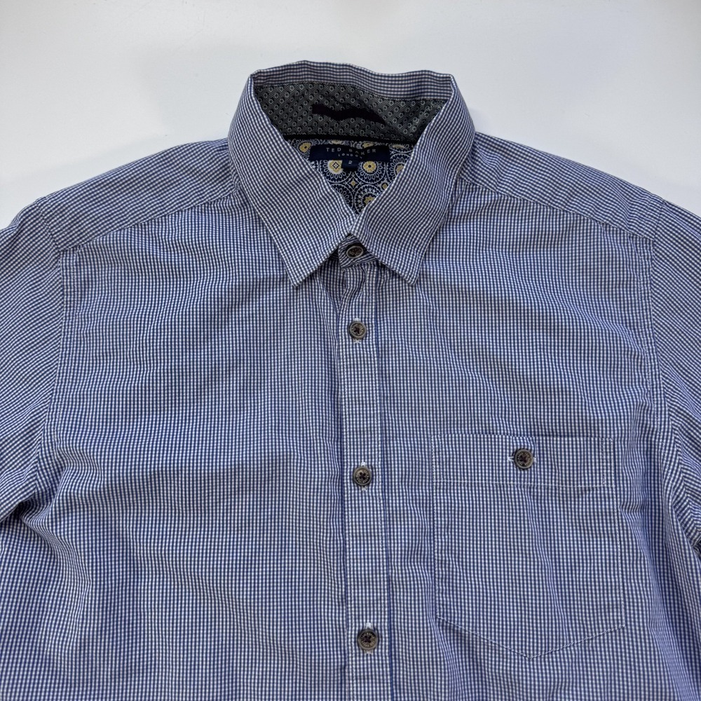 TED BAKER Long Sleeve Button Down Shirt Mens 2 (Small) Blue Check Turkey - Picture 9 of 16
